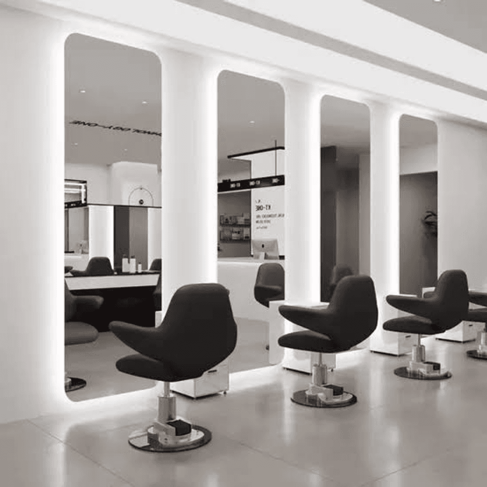 Minimalist Full-Length Backlit LED Salon Wall Mirror & Hydraulic Station