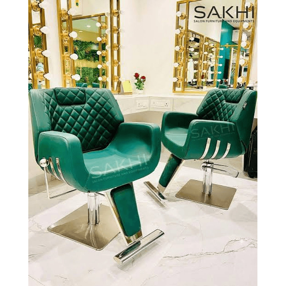 SAKHI Luxury Emerald Green Quilted Hydraulic Styling Chair