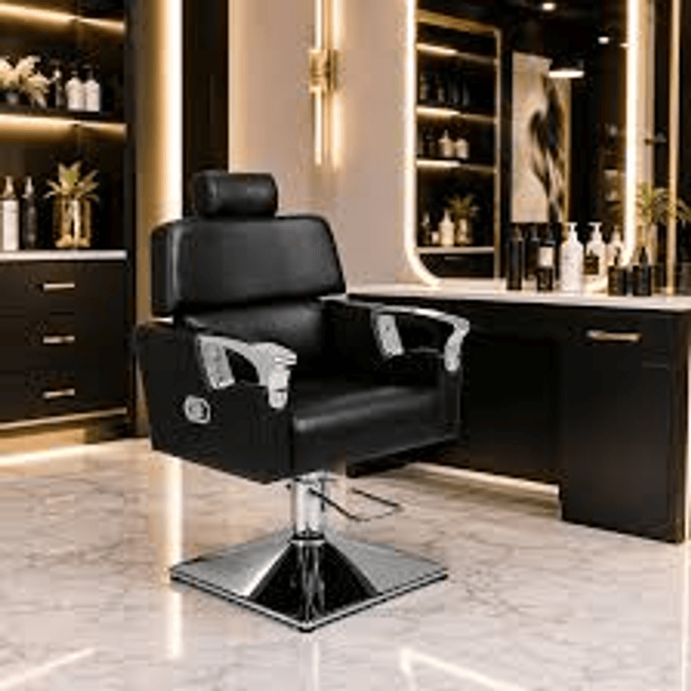 Executive Matte Black Reclining Barber Chair